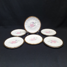 Набор из 6 блюдец Hakan Porselen, обливная керамика, деколь, позолота. Винтаж.