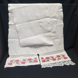 Рушник 276х38 см, домотканный лен, вышивка дефекты, винтаж СССР