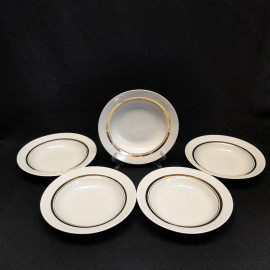 Набор из 5 тарелок Дулево, фарфор позолота 20 см, винтаж СССР