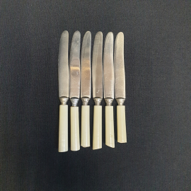 Набор из 6 столовых ножей ЦРМЗ, нержавейка длина 15 см, дефеты, винтаж СССР