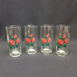 Набор из 4 стаканов, стекло деколь 250 мл высоста 13 см, винтаж СССР