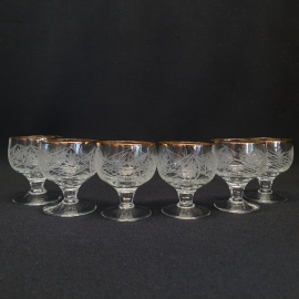 Набор рюмок 6 шт, стекло, ручная резка, позолота. Винтаж, СССР.