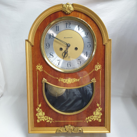 Часы настенные с боем "Янтарь", механические, рабочие, дерево, 33х17х50 см. Винтаж, СССР.