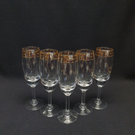 Набор из 5 бокалов, стекло позолота высота 19 см 150 мл, винтаж СССР