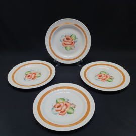 Набор пирожковых тарелок 4 шт, фарфор, ручная роспись, люстр. Винтаж.