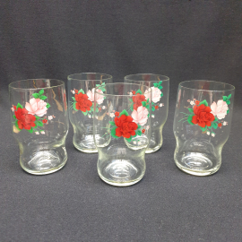 Набор из 5 стаканов, стекло деколь высота 11 см, 280 мл, винтаж СССР
