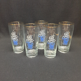 Набор из 5 стаканов, стекло деколь позолота высота 14.5 см, 400 мл, винтаж СССР