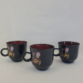 Набор из 3 чайных чашек, цветное стекло, деколь, 200мл. Винтаж, СССР.