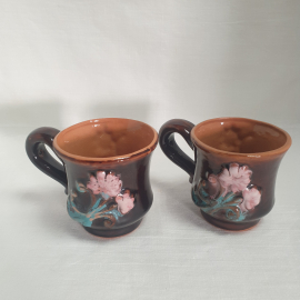 Пара керамических кружек, Орловская обливная керамика, 200 мл. Винтаж, СССР.