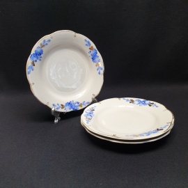 Набор из 3 тарелок Березновский межколхозный з-д, фарфор позолота ручная роспись 17 см, винтаж УССР