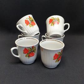 Набор из 6 кружек Сумской завод, фарфор, деколь позолота 225 мл, винтаж СССР