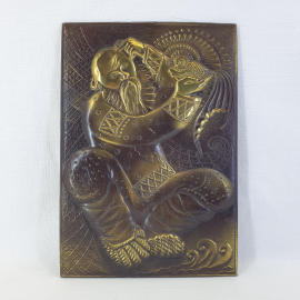 Чеканка Золотая рыбка, металл 28х19.5 см, винтаж СССР