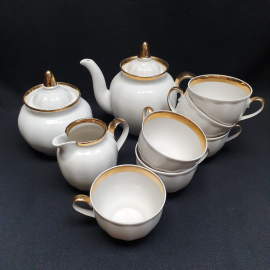 Часть сервиза из 9 предметов Дулево, фарфор крытье позолота, дефект, винтаж СССР