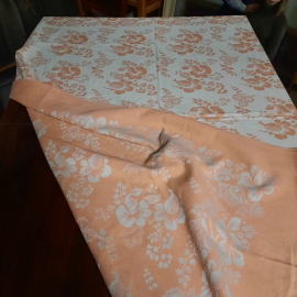 Льняная скатерть 155х135 см, персикового цвета. Винтаж, СССР.. Картинка 4