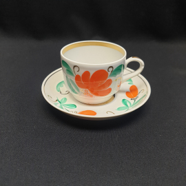 Винтажная чайная пара Вербилки, фарфор роспись, 200 мл, СССР.