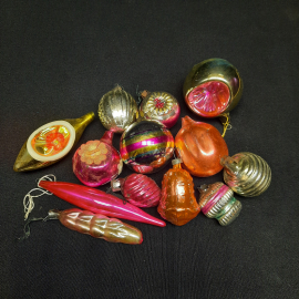 Набор советских елочных игрушек, может быть скол трубочки, сход краски. Винтаж.