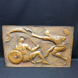 Чеканка "Сражение" 47.5х29 см. Винтаж, СССР.