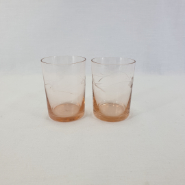 Набор из 2 стопок, цветное стекло резка 80 мл, высота 7 см, винтаж СССР