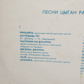 Виниловая Пластинка СССР, Песни цыган разных стран, Роза Джелакаева и Петр Деметр, советская, винтаж. Картинка 3