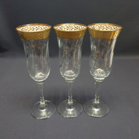 Набор фужеров 3 шт, стекло, позолота, 200 мл. Винтаж 90-ых.