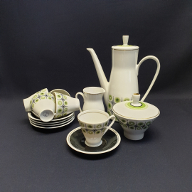 Часть кофейного сервиза из 13 предметов Freiberg, фарфор крытье позолота, винтаж ГДР