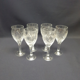 Набор из 6 бокалов, хрусталь 120 мл, высота 15 см, винтаж СССР