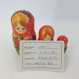 Набор из 3 матрешек, дерево роспись, высота 12.5 см скол, винтаж СССР. Картинка 10