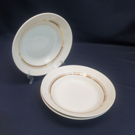 Набор из 3 суповых тарелок Конакова, фарфор позолота 19 см, винтаж СССР