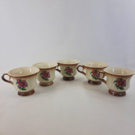 Набор из 5 чашек, фаянс деколь 200 мл, винтаж
