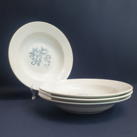 Набор из 4 суповых тарелок Конаково, фаянс деколь 24 см, винтаж СССР