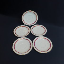 Набор кофейных блюдец 5 шт, фарфор, крытье, позолота. Чехословаеия.