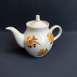 Чайник Дулево, фарфор деколь 0.55 л, винтаж СССР