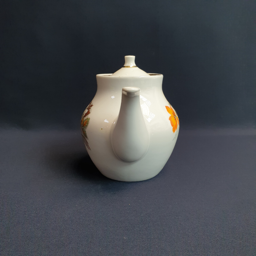 Чайник Дулево, фарфор деколь позолота 0.55 л, винтаж СССР. Картинка 3