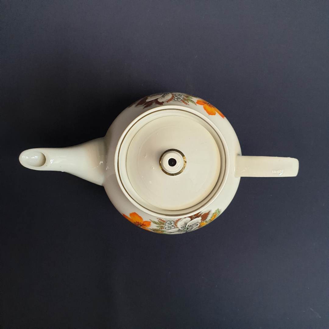 Чайник Дулево, фарфор деколь позолота 0.55 л, винтаж СССР. Картинка 6