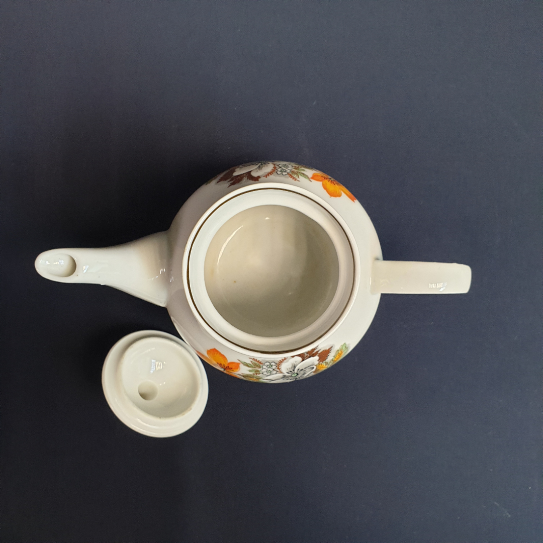 Чайник Дулево, фарфор деколь позолота 0.55 л, винтаж СССР. Картинка 7