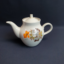 Чайник Дулево, фарфор деколь позолота 0.55 л, винтаж СССР. Картинка 1