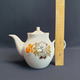 Чайник Дулево, фарфор деколь позолота 0.55 л, винтаж СССР. Картинка 11