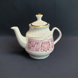 Чайник Рижская фабрика, фарфор деколь позолота 0.6 л, винтаж СССР. Картинка 1