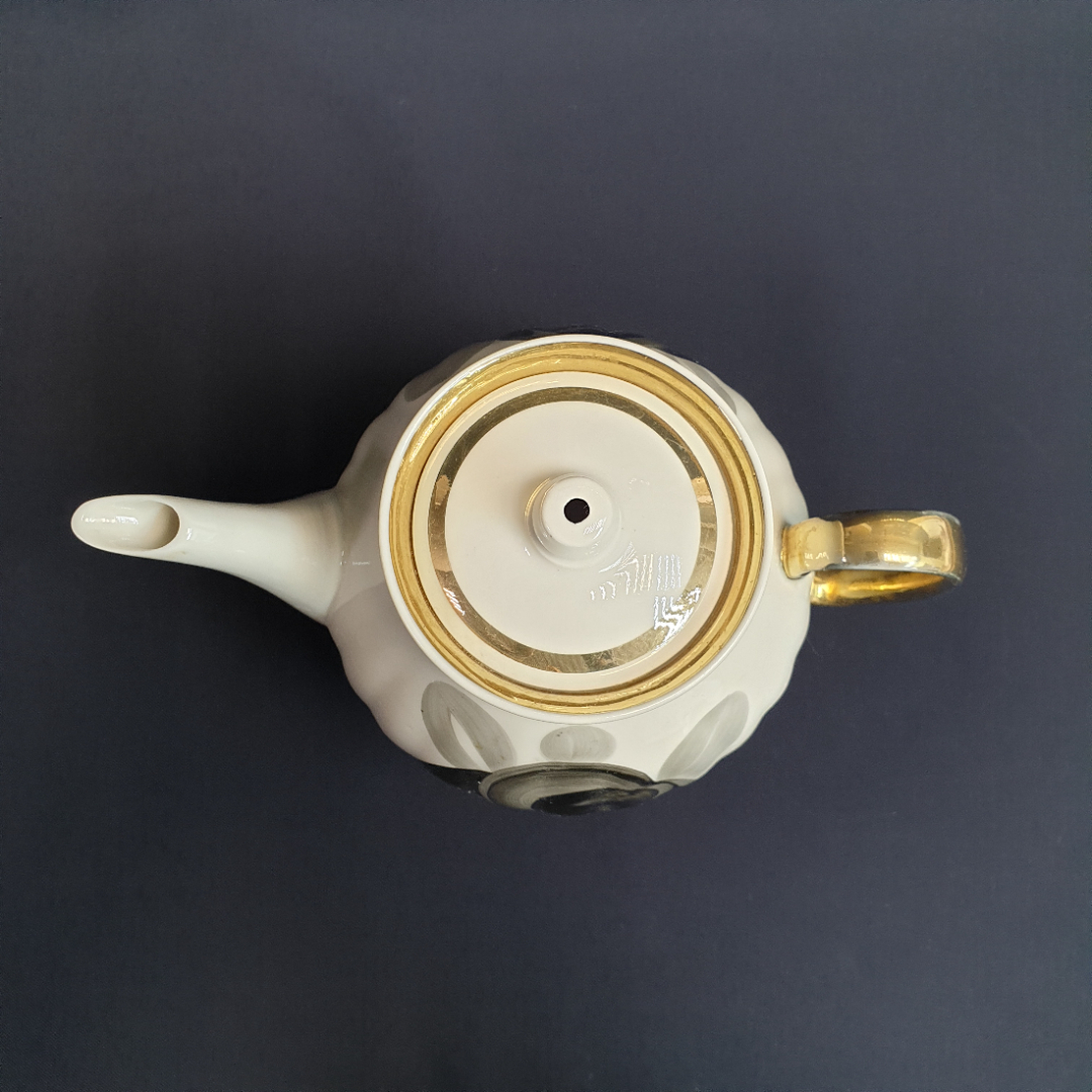 Чайник Дулево, фарфор позолота роспись 0.7 л, винтаж СССР. Картинка 6