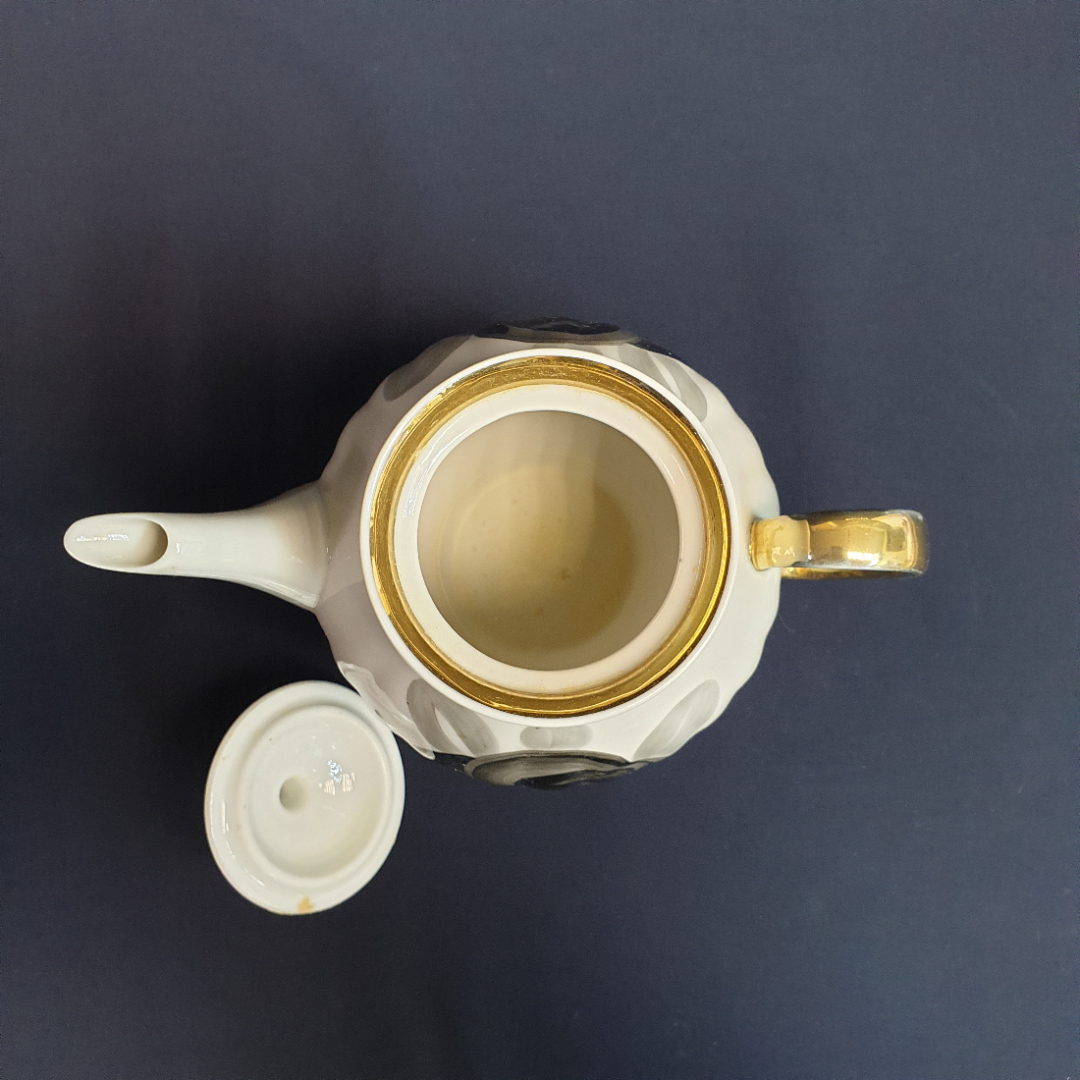 Чайник Дулево, фарфор позолота роспись 0.7 л, винтаж СССР. Картинка 7