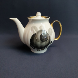 Чайник Дулево, фарфор позолота роспись 0.7 л, винтаж СССР. Картинка 1