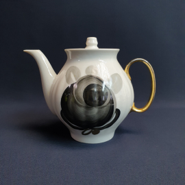 Чайник Дулево, фарфор позолота роспись 0.7 л, винтаж СССР. Картинка 2