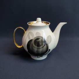 Чайник Дулево, фарфор позолота роспись 0.7 л, винтаж СССР. Картинка 4