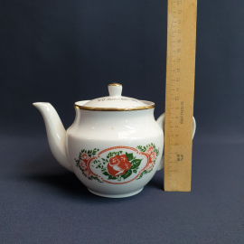 Чайник Пролетарий, фарфор деколь позолота 0.5 л, скол, винтаж СССР. Картинка 13