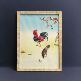 Декоративное панно, дерево картон шерсть 30х40 см, винтаж КНДР