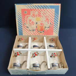 Набор 6 стаканов с подстаканниками, Орловский з-д "Стекломаш", стекло, металл, деколь, 350 мл. СССР.