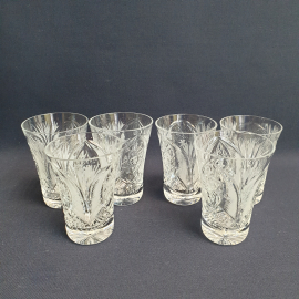 Набор стопок 6 шт, хрусталь, ручная резка, высота 6.5 см, 60 мл. Винтаж, СССР.