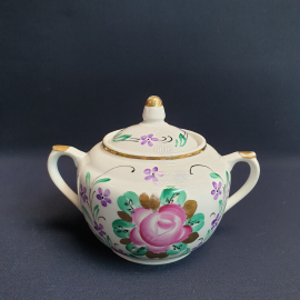 Сахарница, Вербилки, фарфор, ручная роспись, позолота, 750 мл. Винтаж, СССР.