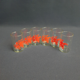 Набор стопок 6 шт, стекло, деколь, высот 5.5 см, 100 мл. Винтаж, СССР.