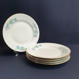 Набор из 5 столовых тарелок Дулево, фарфор деколь позолота 24 см, винтаж СССР